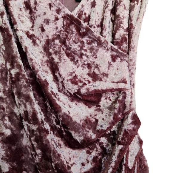 NWT DAF House Asymmetric Velvet Wrap Style Mini Dress - Mauve - Picture 4 of 10